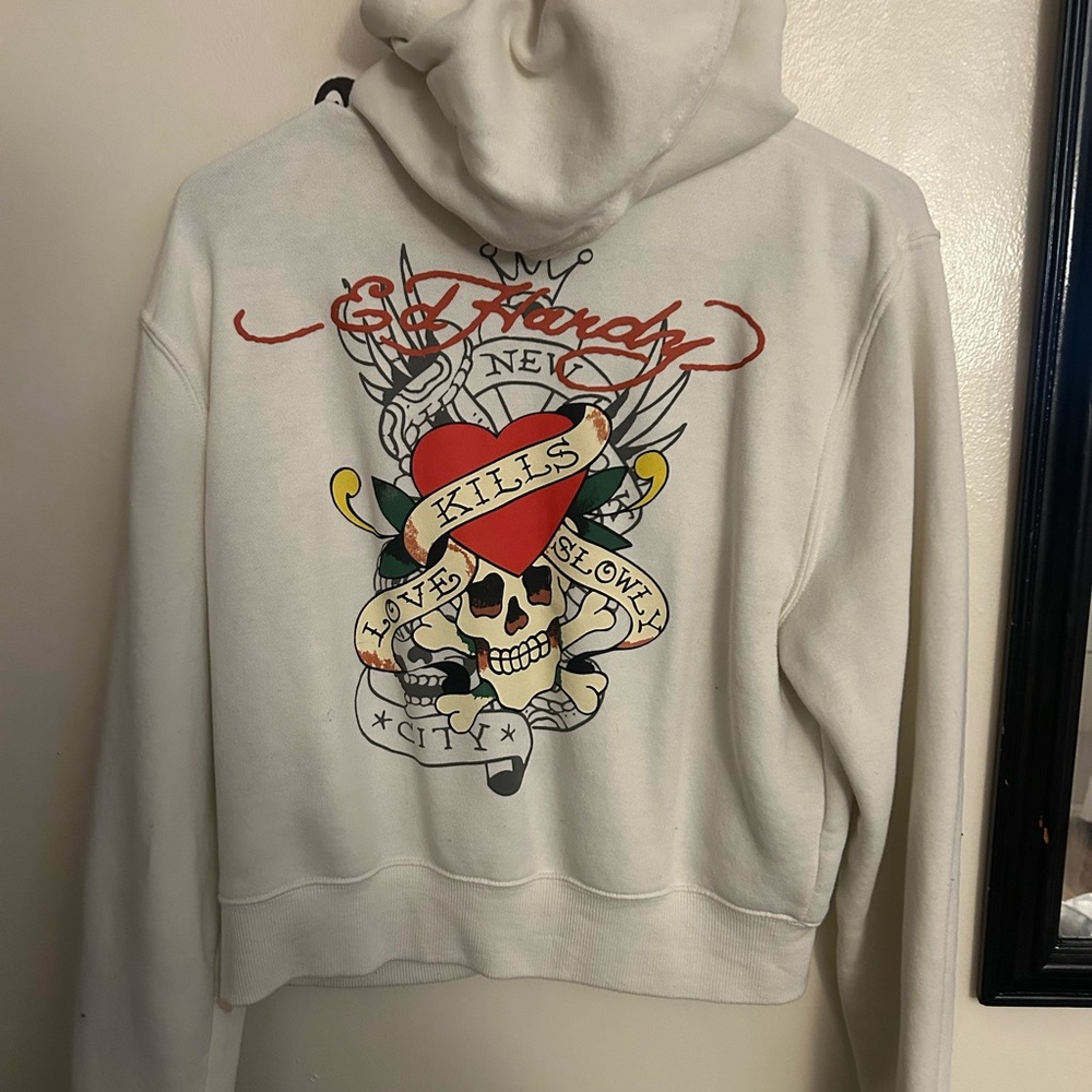 Ed Hardy Red and White Tattoo Graphic Sweater